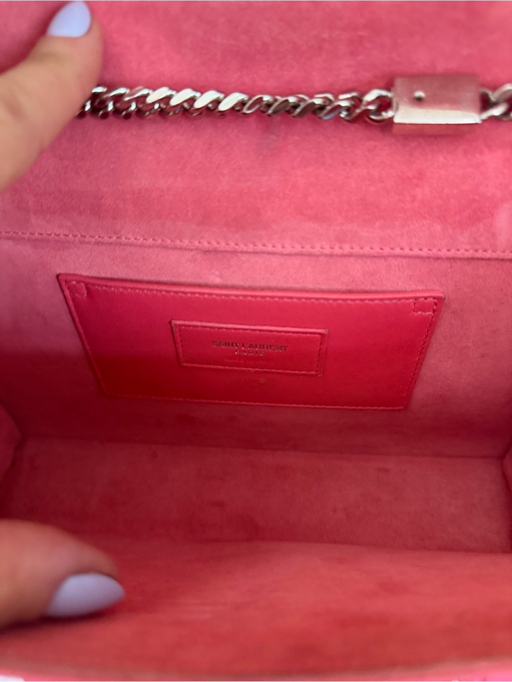 Yves Saint Laurent Coral Red Monogram Tassel Crossbody Bag - Picture 6 of 15